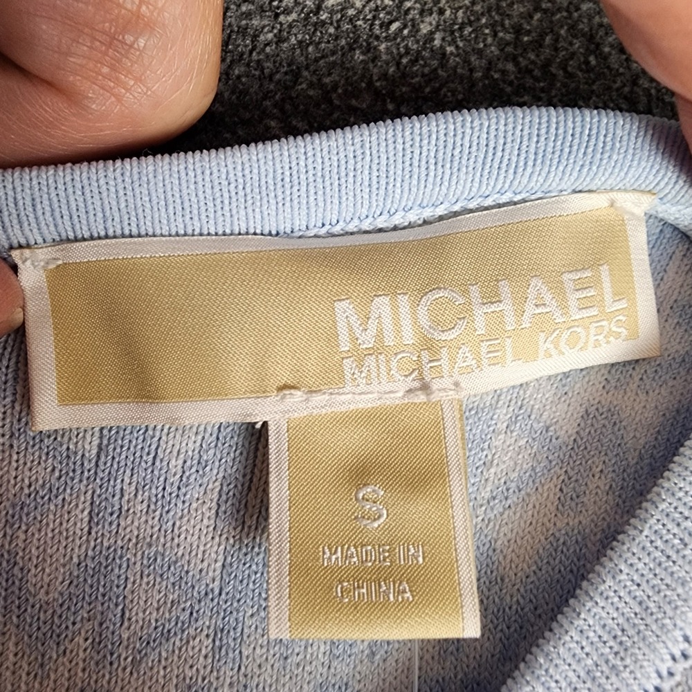 Michael Kors Pastel Blue MK Logo Monogram Knit Tank Dress JU2807G4GH Size S NEW - Picture 9 of 12